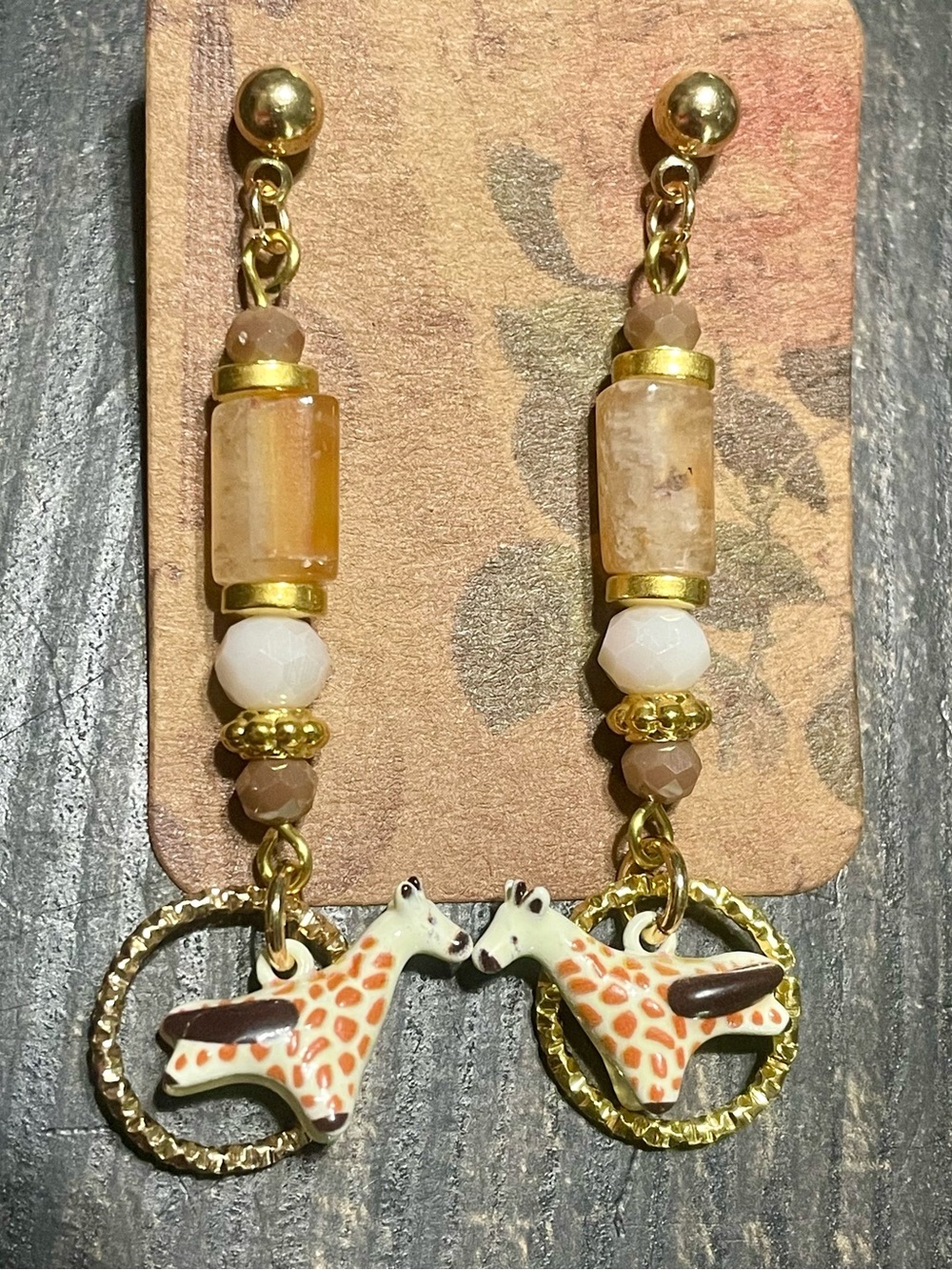 Handmade Miniature Winged Giraffe Drop Earrings